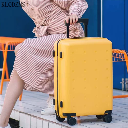 yellow KLQDZMS корейский чемодан на колёсиках Spinner Ручка чемодан колеса милые высокой емкости для мужчин тележка 20 дюймов кабина багажник - Цвет: yellow