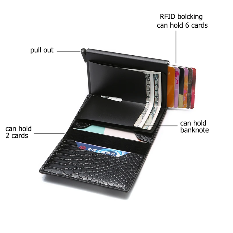 BISI GORO RFID смарт-Кошелек из искусственной кожи высокого качества, чемодан, кошелек для карт, винтажный кошелек для денег, алюминиевая коробка, тонкий мини-кошелек