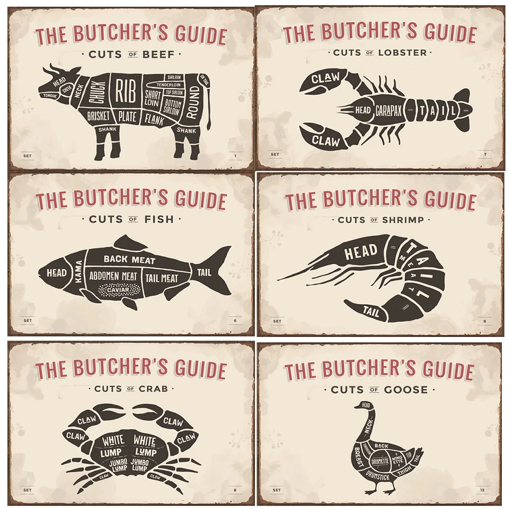 1 шт. винтажные морепродукты корова металлические жестяные плакаты постер декор