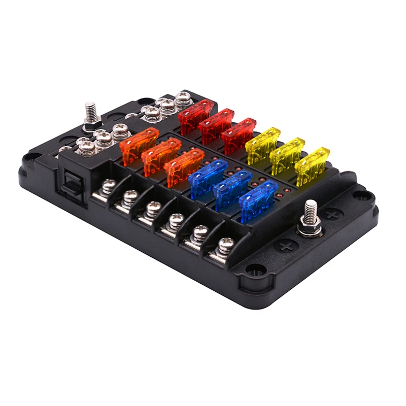 12 Way Blade Fuse Block with ATC/ATO Box Holder LED Warning Indicator Damp-Proof Cover for Car Boat Marine RV Truck | Автомобили и