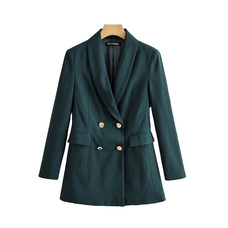 Vintage Stylish Office Lady Double Breasted Blazer Coat Women Fashion Notched Collar Long Sleeve Outerwear Chic Tops - Цвет: as picture