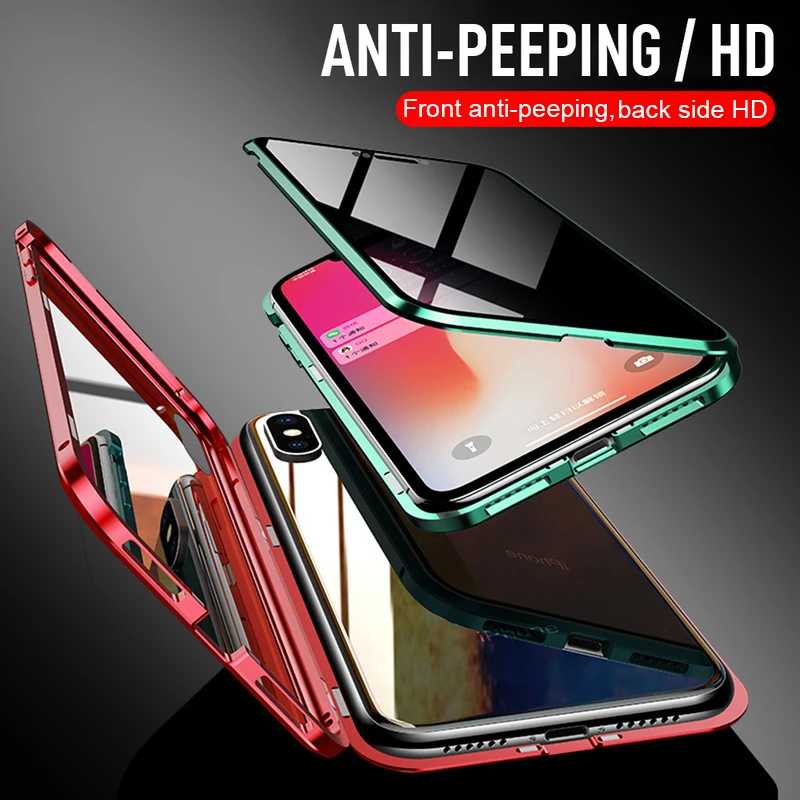 

Anti-peeping Bulit in Metal Magnetic Case for iPhone 7 8 Plus double side tempered Glass Case on iPhone xs xr xsmax phones