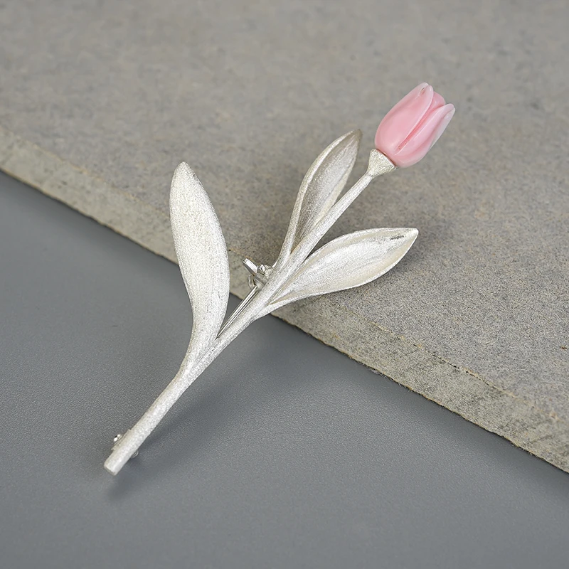 Lotus Fun Eternal Love Tulip Flower Brooches Real 925 Sterling Silver 18K Gold Handmade Design Fine Jewelry Best Gift for Women-2