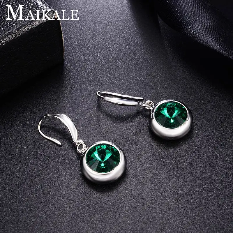MAIKALE, классические цветные Серьги-капли с кристаллами для женщин, золотые, серебряные, с крючками, циркониевые стразы, Висячие серьги, подарок для девочек - Окраска металла: 15