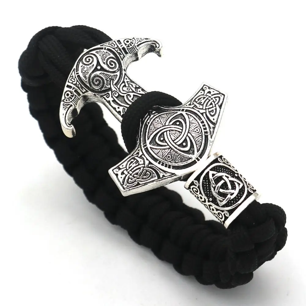 Викинги один Ворон Тор молот Мьёльнир Valknut Vegvisir Triskele троица Викинг браслет с бисер с рунами ювелирные изделия аксессуары