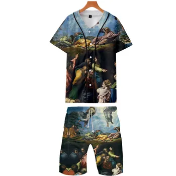 

2019 Summer men Two piece set Baseball uniform set World famous painting art Festival Knitted Party Clothes Streetwear Outfit
