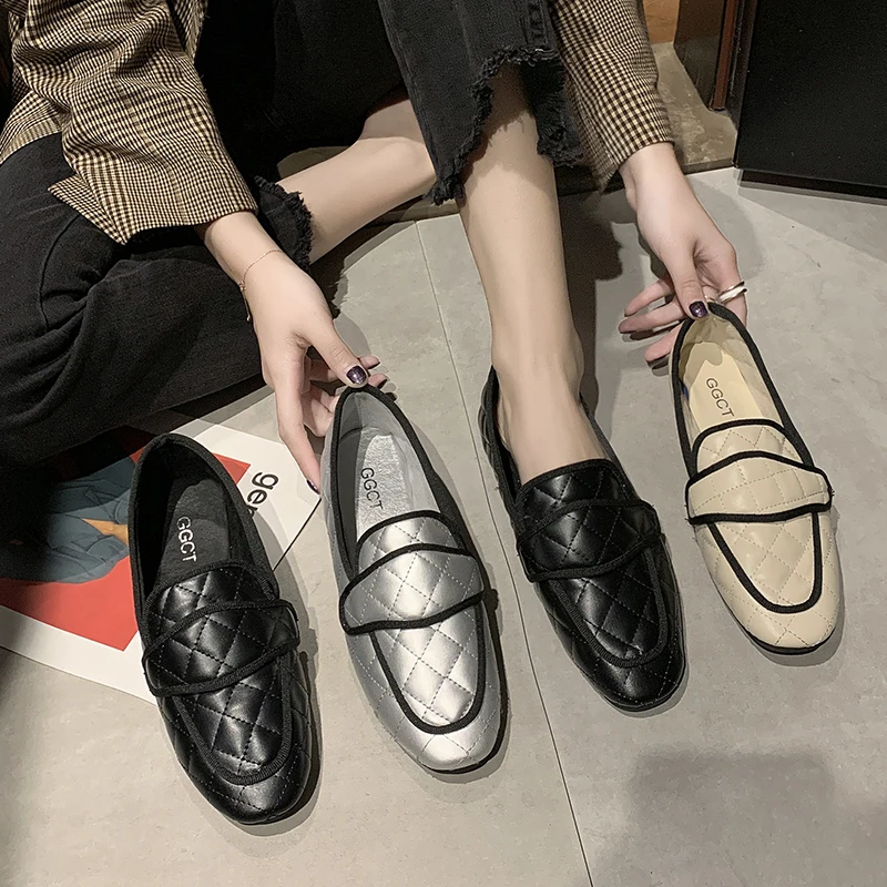 negros costura punta redonda slip zapatos mujer casual cómodo breve mocasines perezosos moda all match femme flats antideslizantes 2020 - AliExpress Calzado