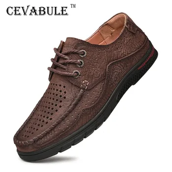

CEVABULE 2019 New Spring and Autumn Leather Men's Low Shoes Soft Bottom Hollow Breathable Outdoor Casual Men's Shoes CLK-3639