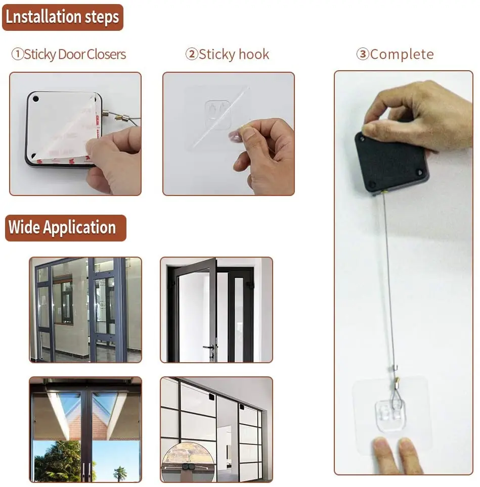 KAK 2 to 10 Packs Automatic Door Closer Nail-Free 500g to 1000g Tension Sliding Door Windows Glass Close Device Hardware