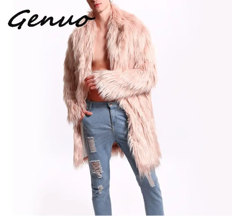 Genuo, новинка, Мужское пальто с мехом, Северное, зимнее, искусственный мех, верхняя одежда, ветровка, Двустороннее пальто, Мужская парка в стиле панк, куртки, Брендовые пальто