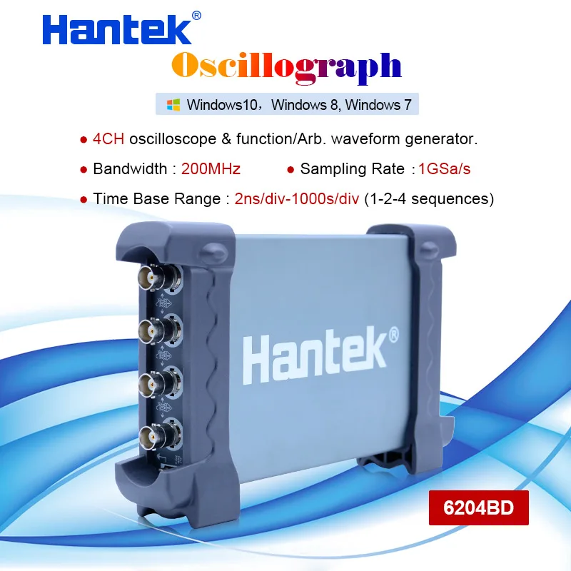 Hantek 6204BD 4CH USB осциллографы для ПК 200 МГц осциллограф с 25 генератор сигналов|oscilloscope