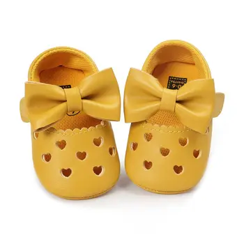

Leather Newborn Baby Girls Princess Heart-Shaped Soft Bottom Shoes Dark yellow 12-18m