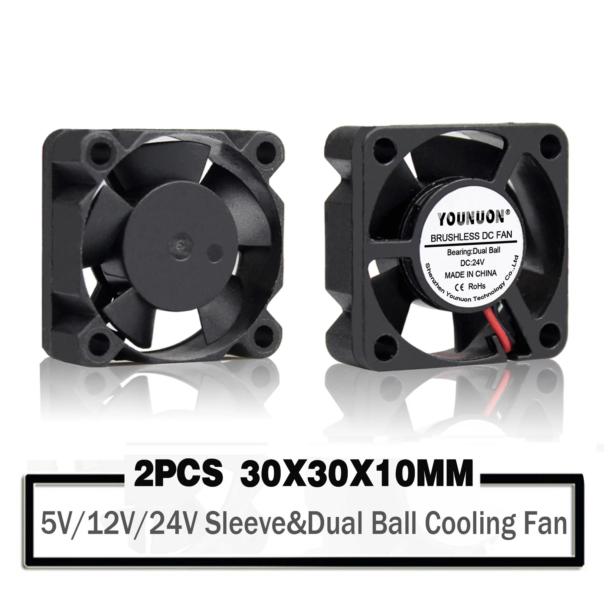 2PCSYOUNUONDualBallBearingDC24V12V5V3cm30mm30x30x10mm3010