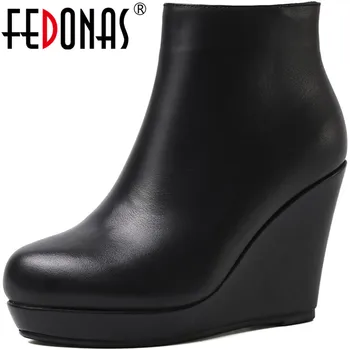 

FEDONAS Sexy Genuine Letaher Wedged Plrtform High Heeels Pumps 2020 Autumn Winter Shoes For Women Night Club Shoes Woman Heels