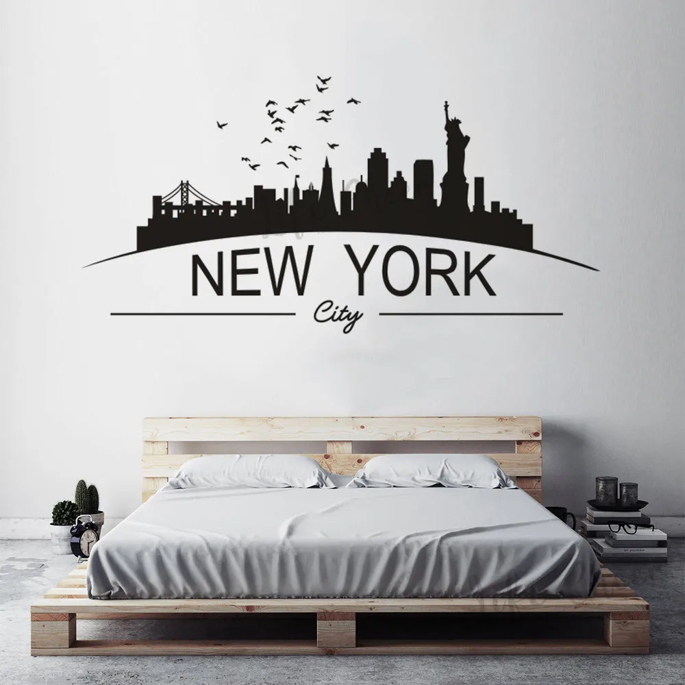 New York City Vinyl Wall Stickers Nyc Skyline Silhouette Wall Art Decals Home Living Room Decoration New York Sign Wall Posters Wall Stickers Aliexpress