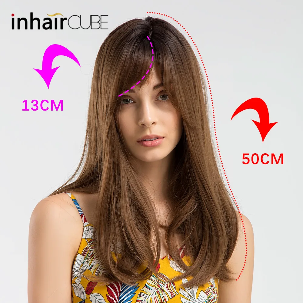 INHAIR кубический парик с темными корнями Омбре коричневый синтетический длинные
