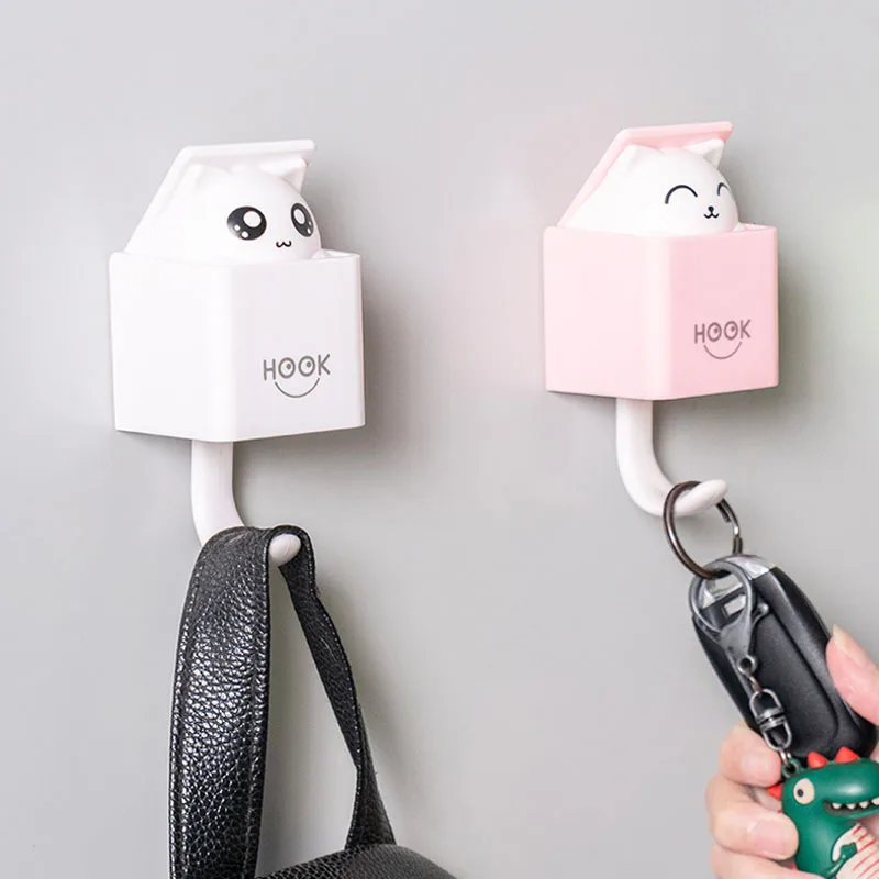 Creative Cute Hidden Cat Wall Hanging Hook for Clothes Hat Scarf Key Cute Animals Hanger Rack Wall Decoration Free Punching