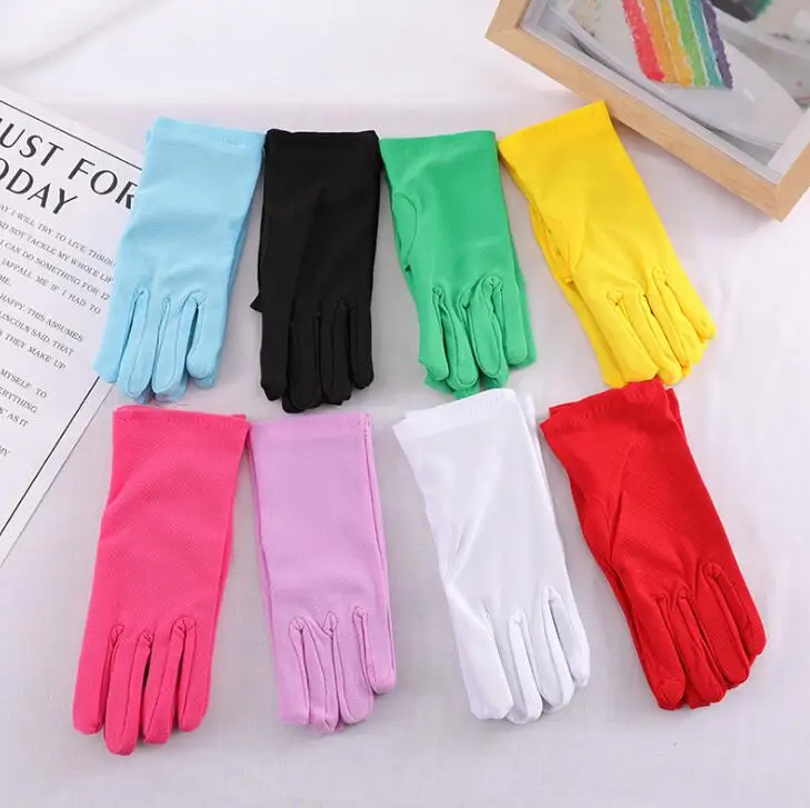 Children's boy girl thin elastic candy color glove kids dancing performance etiquette glove 2 pairs R1235