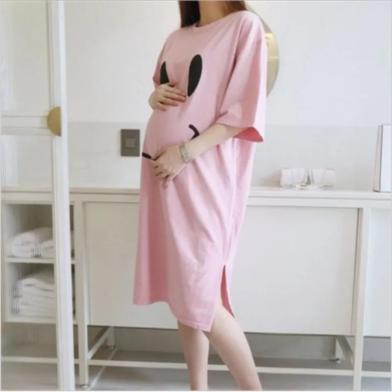 Розовый maternity nursing nightwear for pregnant women nightdress breastfeeding nightgown pregnancy sleepwear Sleeping dress - Цвет: Розовый