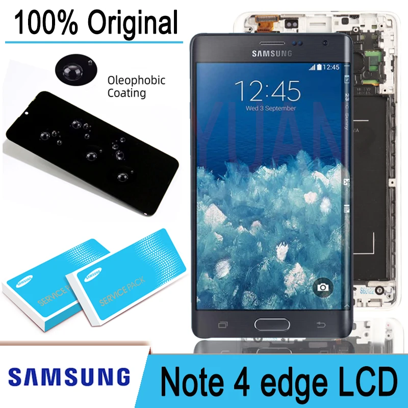 100% original 5.6 original lcd lcd screen display toque digitador assembléia para samsung galaxy note 4 borda n915 n9150 pantalla peças de reparo