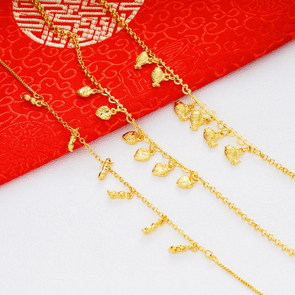 

Summer Beach Foot Chain Women Anklet Yellow Gold Filled Heart/fish Shaped Jewelry Gift