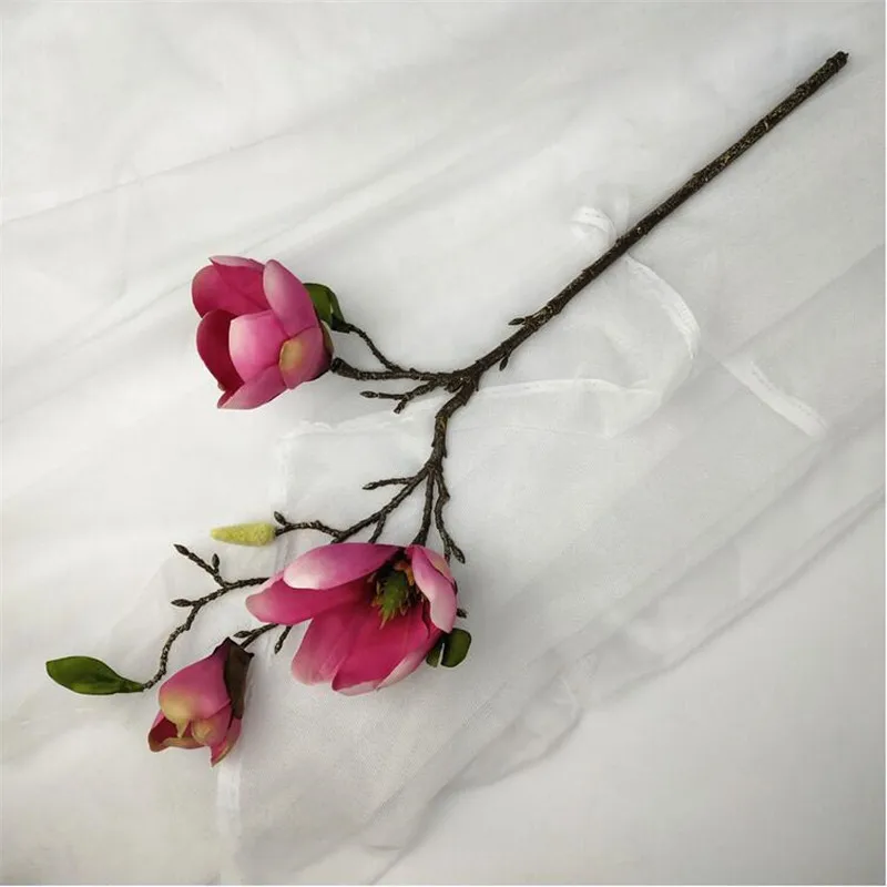 Поддельная Магнолия цветок(3 стебля/шт) 29,5" длина имитация Ретро магнолии для дома Свадебные Декоративные искусственные цветы - Цвет: Розовый