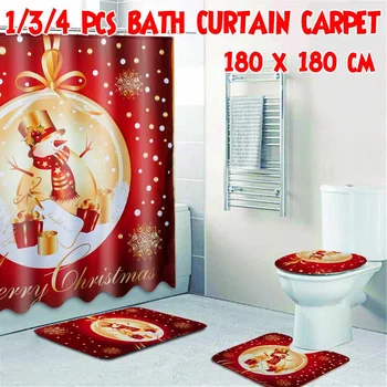 

Merry Christmas Bathroom Set Christmas Golden Snowman Pattern Waterproof Shower Curtain Toilet Cover Mat Non Slip Home Decor