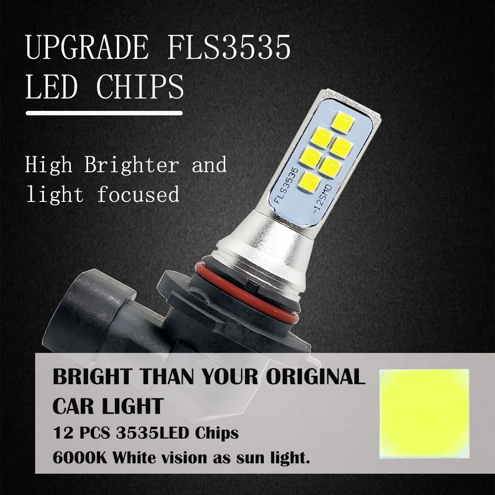 2PCS HB4 LED HB3 9005 Led Bulb Car Fog Light 12SMD 1400LM Daytime Running Lights 6000K White 12V Auto Lamp Bulbs