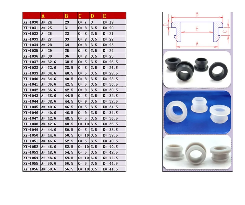 Description Picture 4 of item8mm Silicone Rubber Hole Caps Through Hole ID 5.5mm Plug Cover Snap-on Gasket Grommet Wire Cable Protect Seal Stopper