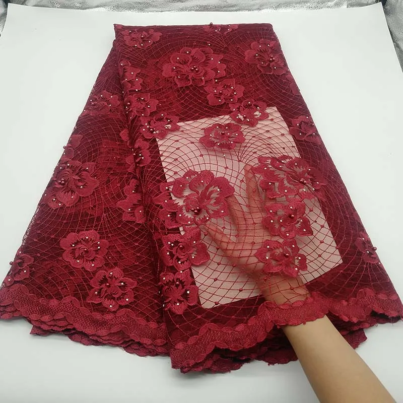 New Orange African Lace Fabric High Quality Nigerian French Tulle Mesh Lace Embroidery with Stones Swiss voile Lace Fabrics - Color: As Picture 8