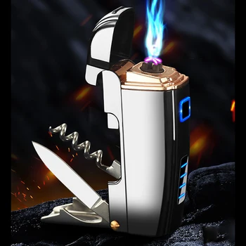 

2020 New Mould Windproof Electric USB Recharge Multifunction Encendedore Clipper Lighter Cigarette Accessories For Man Gift