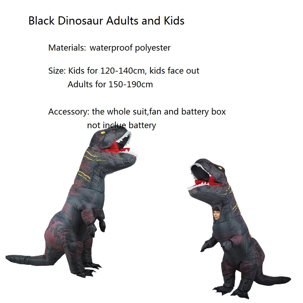 Black Dinosaur Огромный надувной костюм динозавра для взрослых и детей, костюмы для вечеринки, цвет дракона, Хэллоуин - Цвет: Black Dinosaur
