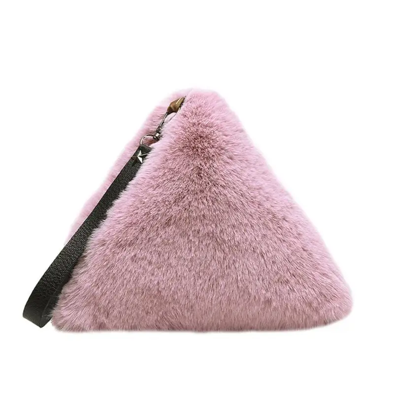 Pink Горячая Распродажа, сумки, износостойкие, модные, одноцветные, женские сумки, плюшевый клатч, треугольная Сумочка, женская вечерняя сумка - Цвет: Pink