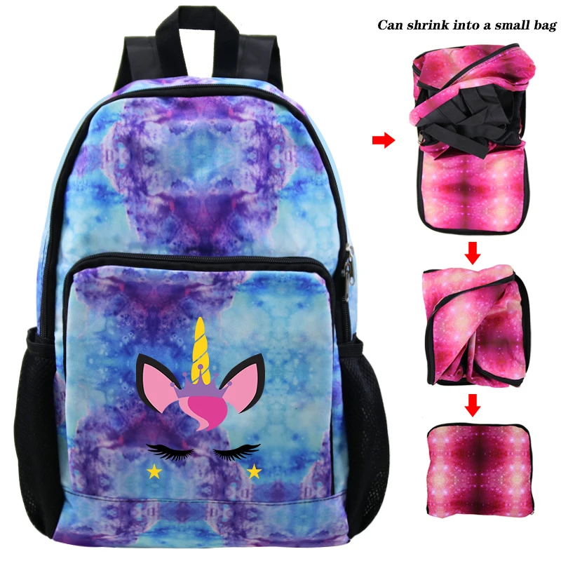 Sky blue Cute Unicorn Galaxy Backpack Boys Girls School Bag Women Men Foldable Large Capacity Travel Bag Women Backpack - Color: Sky blue