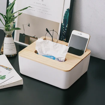 

4 Styles Multi-function Napkin Holder Wooden Plastic Tissue Box Roll Paper Tube Household Storage Boxes For Home Office Desktop