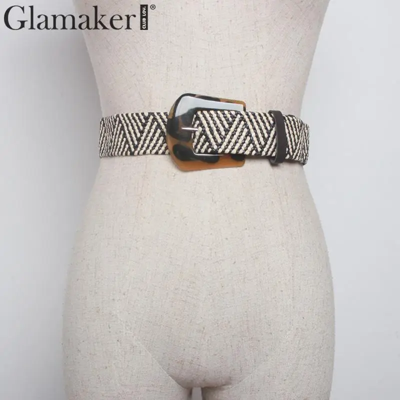 Glamaker акриловые широкие пояса для женщин аксессуары корейский модный плетеный пояс плюс размер Винтаж ПВХ широкий пояс для платья 2019AW
