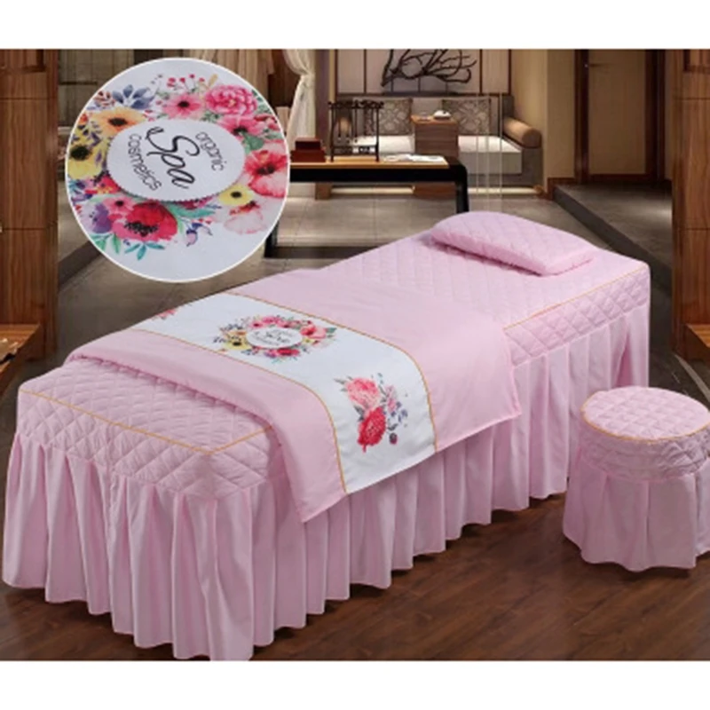 

4-Piece Beauty Bed Massage Table Set - Soft Cotton Facial Bed Cover - Includes Sheets and Bedspread Pillowcase Cover -Pink