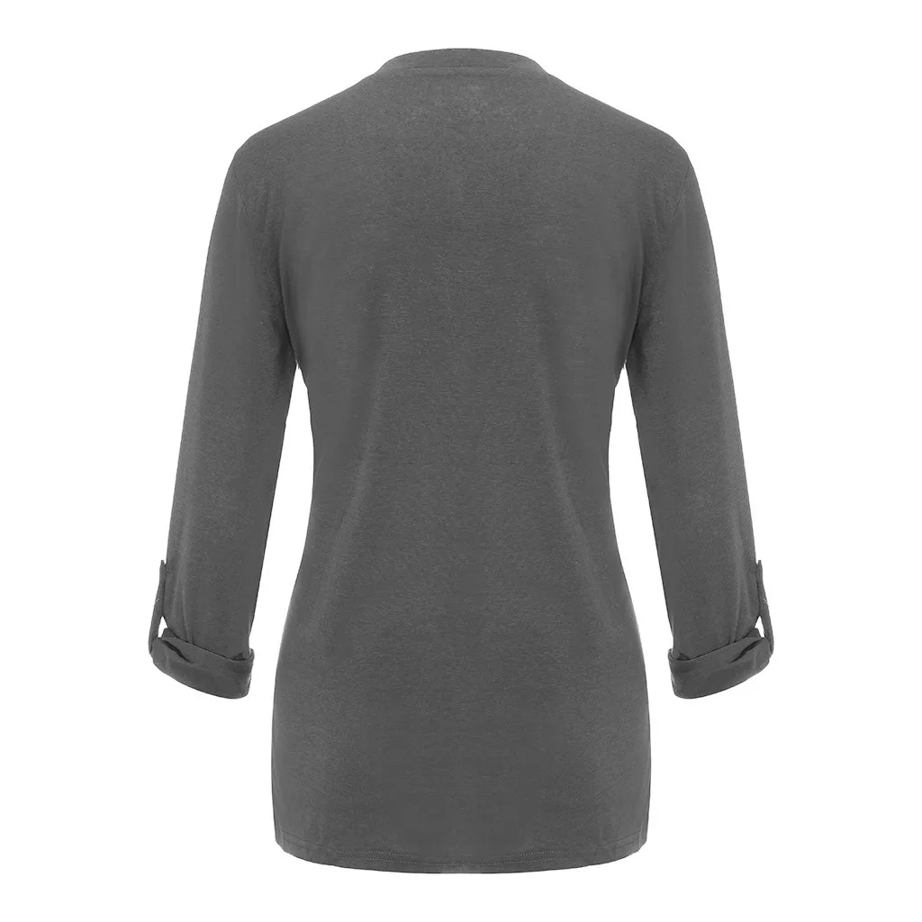 Blusas mujer de fashion модные рождественские Женские 3/4 топы с отворачивающимися рукавами и v-образным вырезом, повседневные Элегантные блузки осень