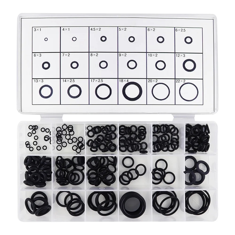 Air Conditioning Valve Core 225Pcs 18 Sizes Air Conditioning HNBR O Rings Car Auto Repair Tools Rubber Air Conditioning Refrigerant Ring Sets Car Tools