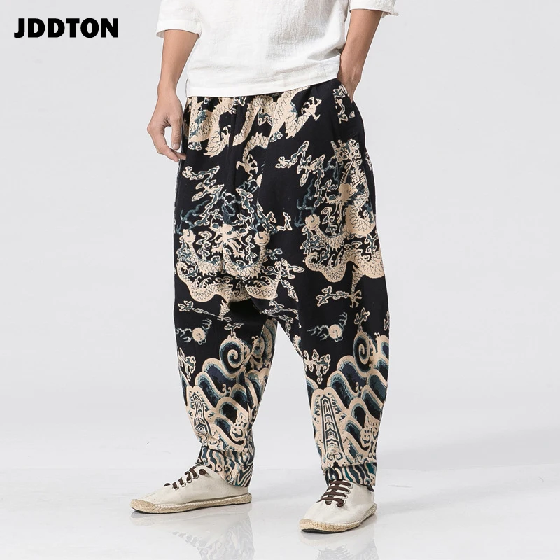 JDDTON Mens Stitching Cotton Linen Casual Ethnic Jogger Pants National Style Streetwear Print Patchwork Loose Beam Trouser JE038 JDDTON Mens Stitching Cotton Linen Casual Ethnic Jogger Pants National Style Streetwear Print Patchwork Loose Beam Trouser JE038