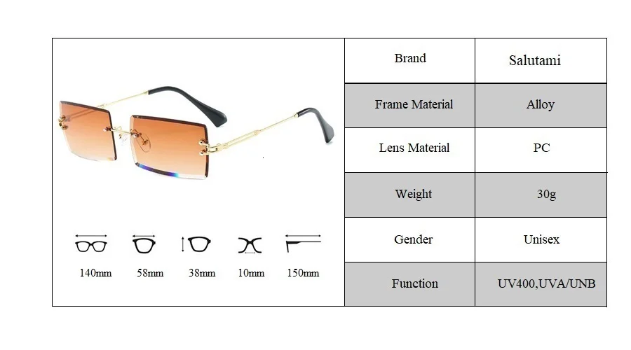 Cutting Frameless Small Square Sunglasses Men Women Luxury Brand Narrow Sun Glasses Female Gradient Eyewear Black Brown Shades