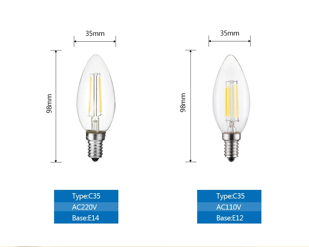 LUCKY Led лампа E27 с регулируемой яркостью 2 Вт 4 Вт 6 Вт 8 Вт E14 Led светильник в форме свечи 110 В 220 В винтажная лампа накаливания для люстры светильник ing