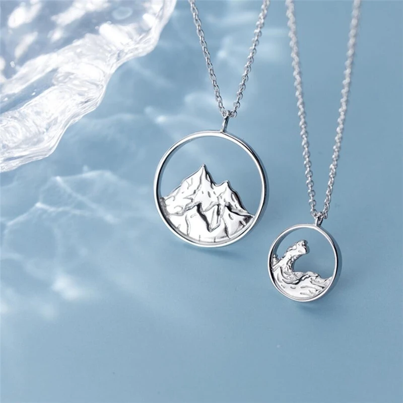 Couple Romantic Sweet Gift Ocean Mountain Vows Silver Color Necklace For Women Fashion Jewelry Party Birthday Gift