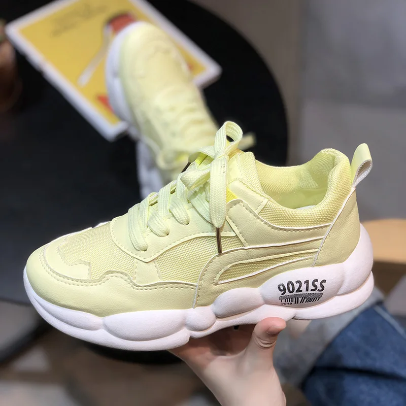 

Sports Shoes White 2019 Autumn New Style Fashion round Platform Heel Breathable Mesh WOMEN'S Shoes Long-term Stock