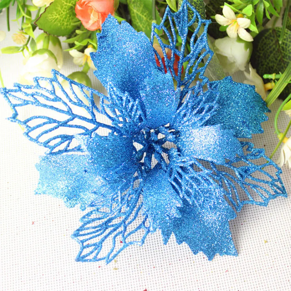Искусственные Рождественские цветы блестки поддельные цветы Веселые Елки украшения для дома подарок Рождественский орнамент - Цвет: blue