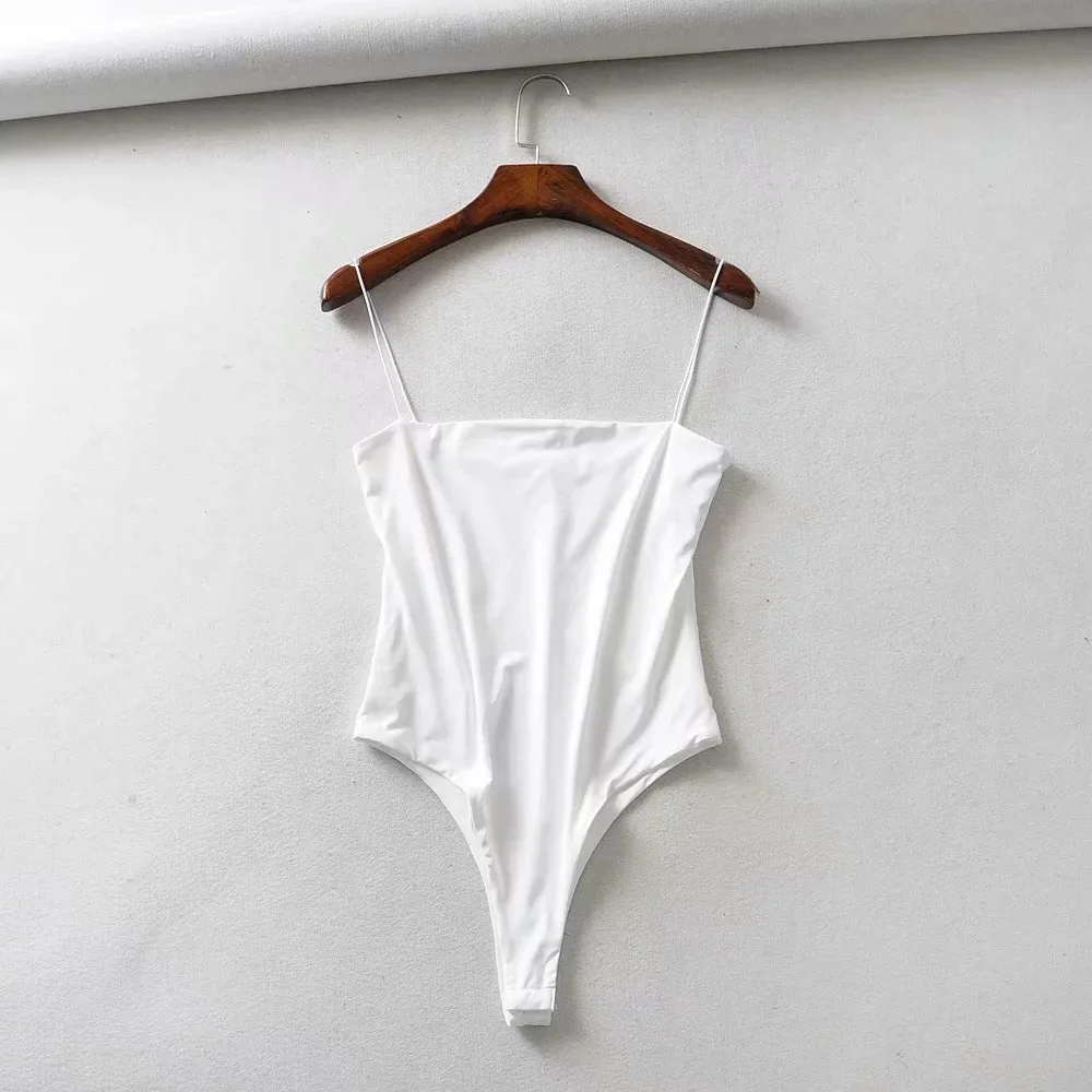 Sexy Summer Solid Slim Bodysuits Women Spaghetti Strap Short White Jumpsuit Skinny Sleeveless Backless Body Suit-80