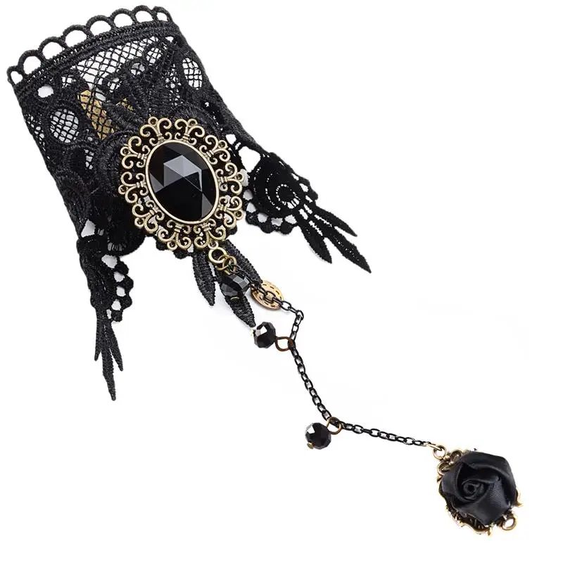 1pc Handmade Gothic Style Retro Lace Bracelet With Ring Wedding Wristband Decor Jewelry Accessories For Women Party Dress Up bracelet jewelry