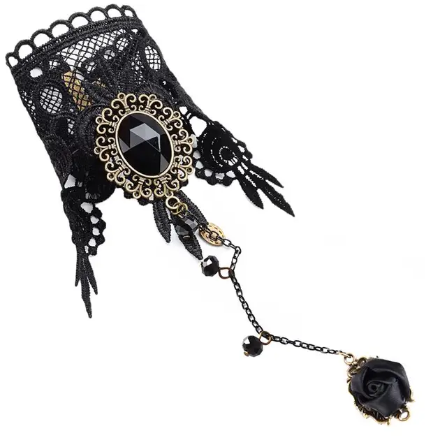 Handmade Gothic Style Retro Lace Bracelet With Ring - A stunning accessory for womens party dress up.