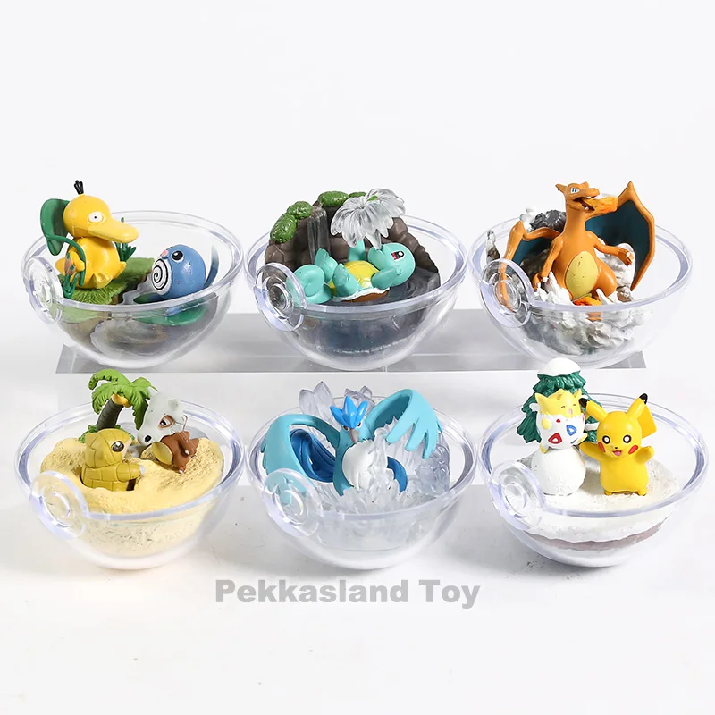 Новинка, 6 коробок/набор, прозрачный шар Pika Chikorita Articuno Eevee pkm, фигурки, игрушки, милая модель комнаты, украшение для детей - Цвет: A no box