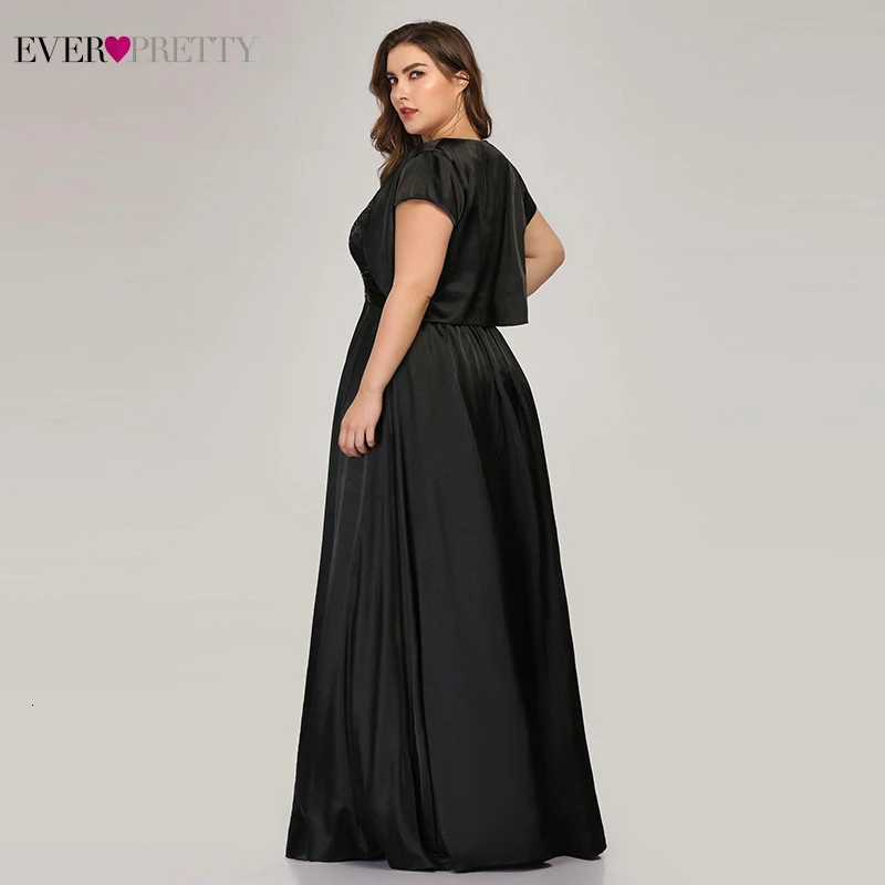Vestidos Compridos Ever Pretty размера плюс черные вечерние платья Ever Pretty А-силуэт с коротким рукавом элегантные длинные официальные платья